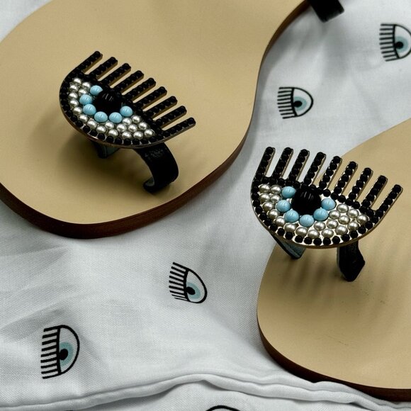 🆕 CHIARA FERRAGNI 🧿 NWOT Flirting Leather Toe Ring Sandal, Black - Sz 36 - Picture 4 of 16
